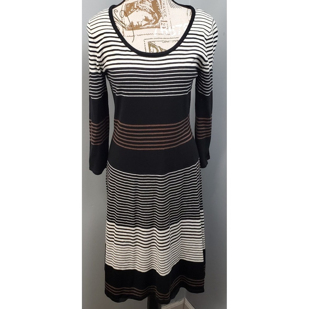 Nine West Sweater Dress Womens M Multi Striped Long Sleeve Scoop Neck Pullover